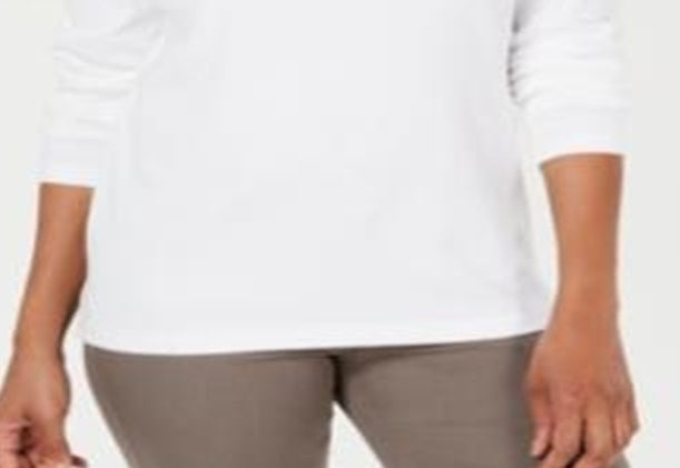 Karen Scott Top de algodão com cadarço feminino, branco, tamanho XX-G