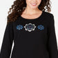 Karen Scott Top de algodão com strass feminino, preto, tamanho pequeno médio