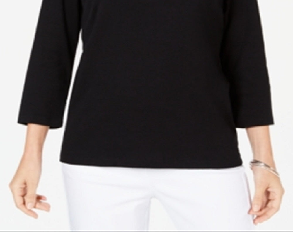 Karen Scott Top de algodão com strass feminino, preto, tamanho pequeno médio