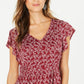 Top peplum estampado com mangas esvoaçantes feminino Style &amp; Co, vermelho, tamanho pequeno