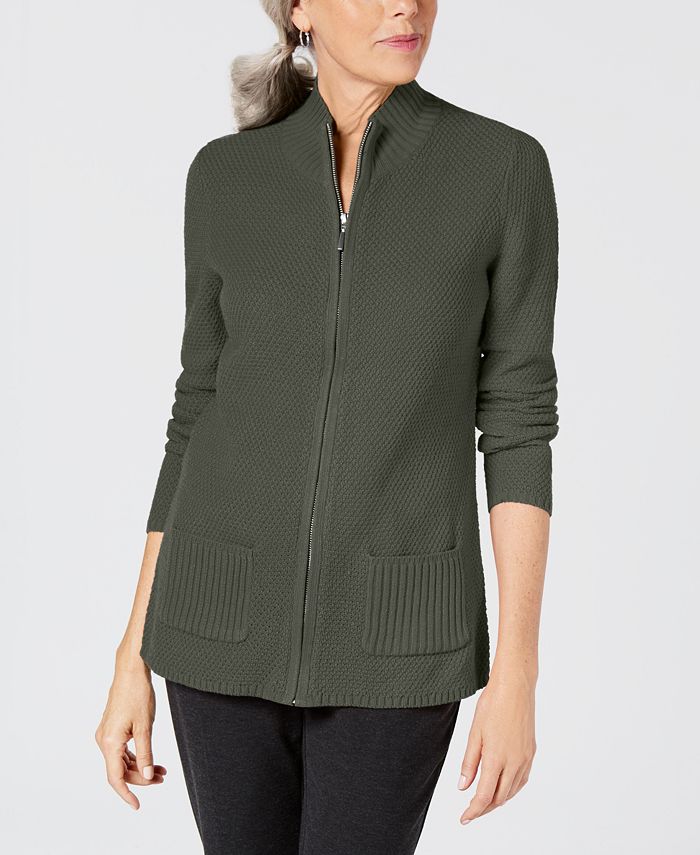 Karen Scott Cardigan Feminino Texturizado com Zíper Frontal Verde Tamanho P