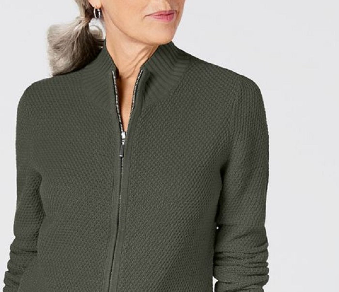 Karen Scott Cardigan Feminino Texturizado com Zíper Frontal Verde Tamanho P