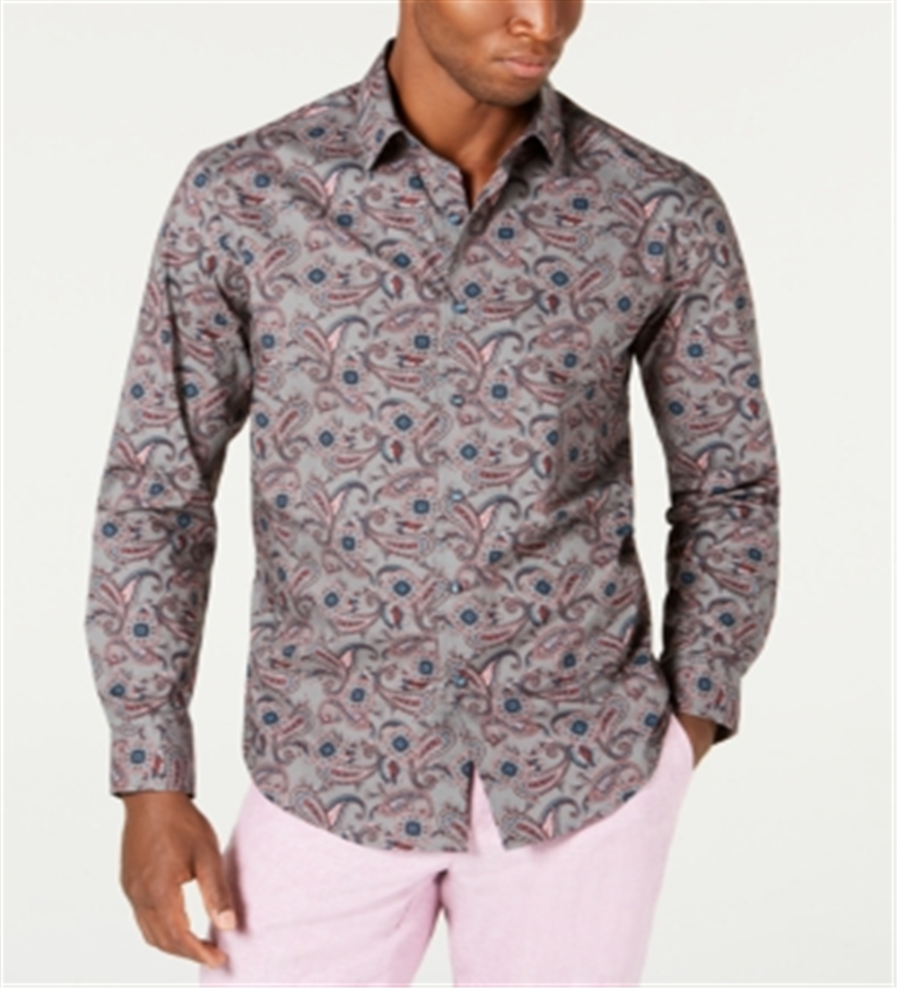Camisa masculina com estampa paisley Fontino da Tasso Elba, cinza, tamanho GG
