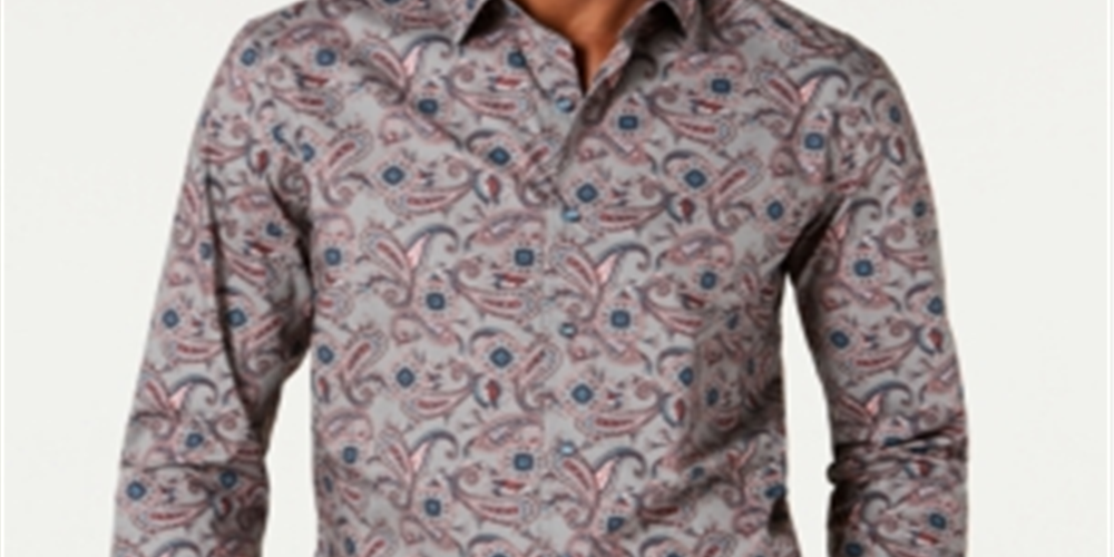 Camisa masculina com estampa paisley Fontino da Tasso Elba, cinza, tamanho GG