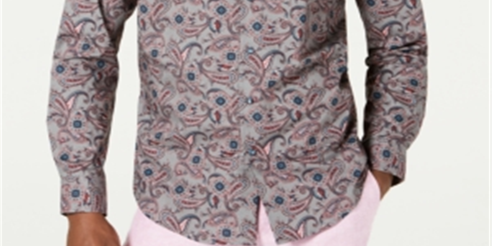 Camisa masculina com estampa paisley Fontino da Tasso Elba, cinza, tamanho GG