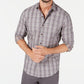 Camisa masculina de algodão xadrez Tasso Elba com botões, tamanho médio, cinza