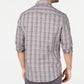 Camisa masculina de algodão xadrez Tasso Elba com botões, tamanho médio, cinza