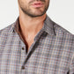 Camisa masculina de algodão xadrez Tasso Elba com botões, tamanho médio, cinza