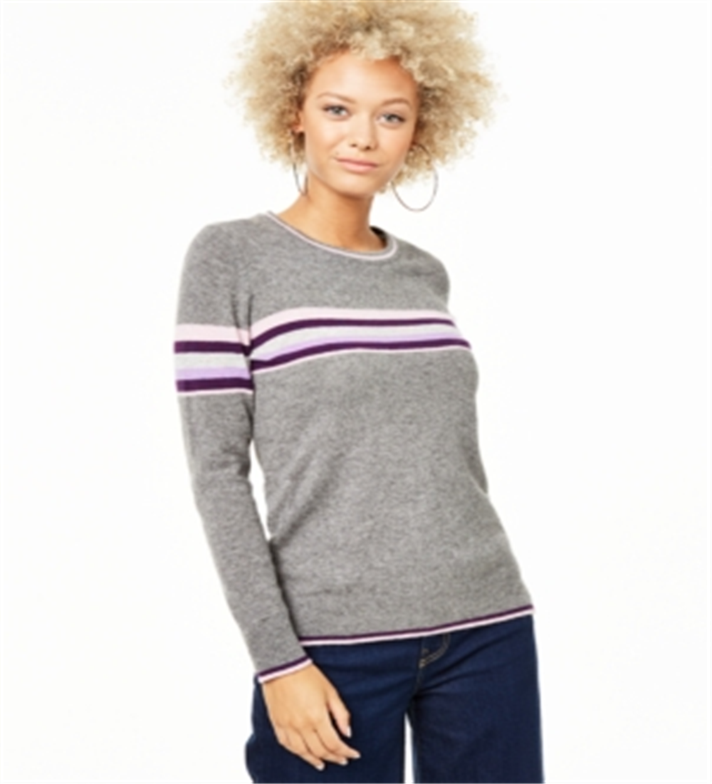 Suéter de cashmere listrado feminino Charter Club, cinza, tamanho médio