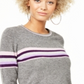 Suéter de cashmere listrado feminino Charter Club, cinza, tamanho médio