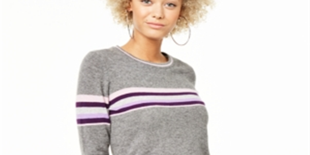 Suéter de cashmere listrado feminino Charter Club, cinza, tamanho médio