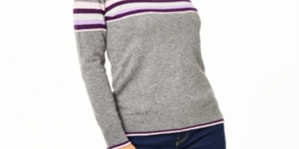 Suéter de cashmere listrado feminino Charter Club, cinza, tamanho médio