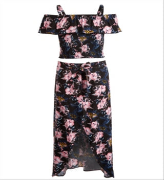 Epic Threads Big Girl's 2 Pc Ruffled Top & Maxi Skirt Set  Black Size SM