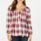 Blusa xadrez feminina estilo &amp; co com decote aberto, vermelha, tamanho pequeno