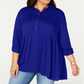 Camisa Babydoll Plus Size Feminina Style &amp; Co Azul Tamanho 3X