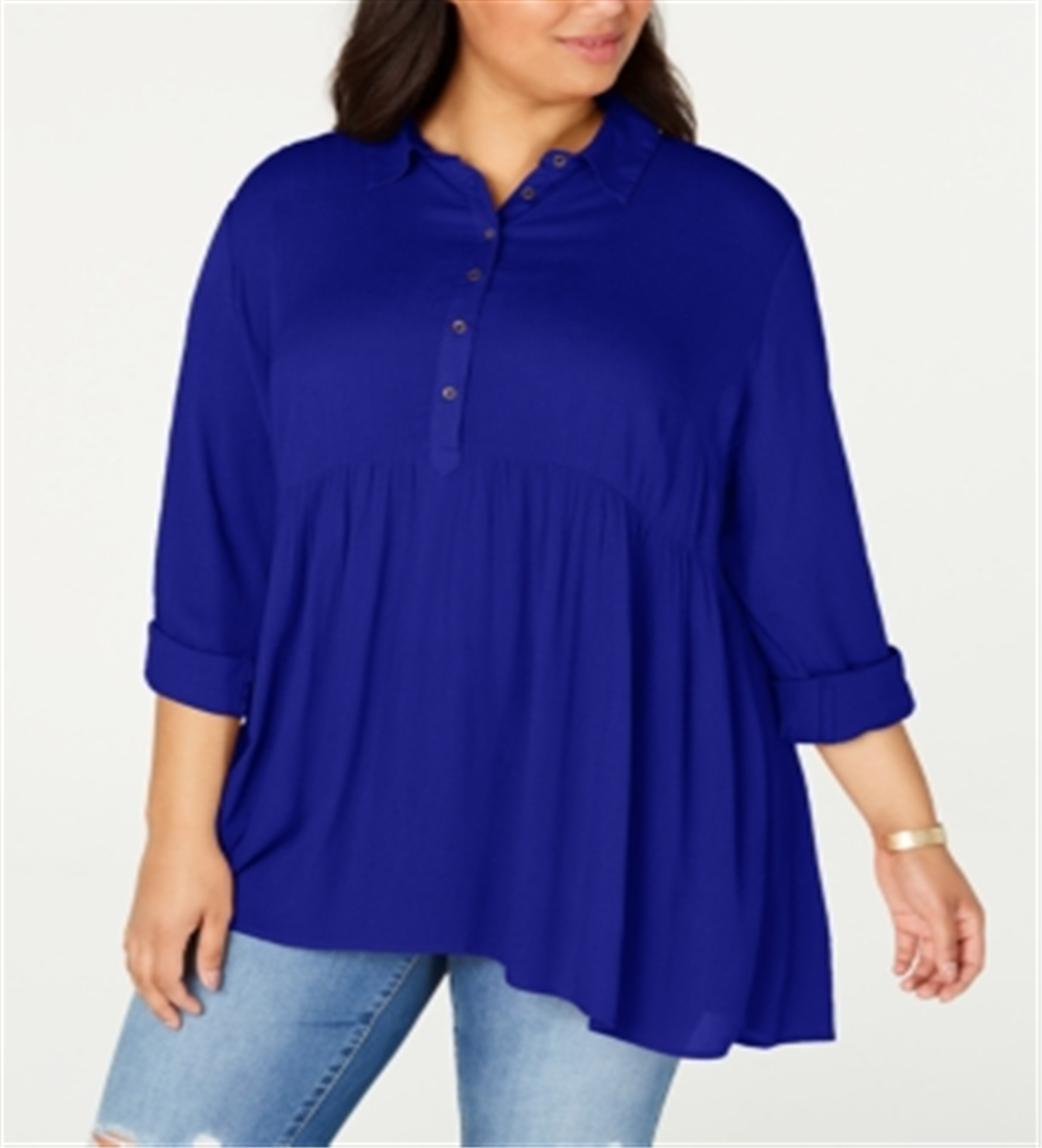 Camisa Babydoll Plus Size Feminina Style &amp; Co Azul Tamanho 3X