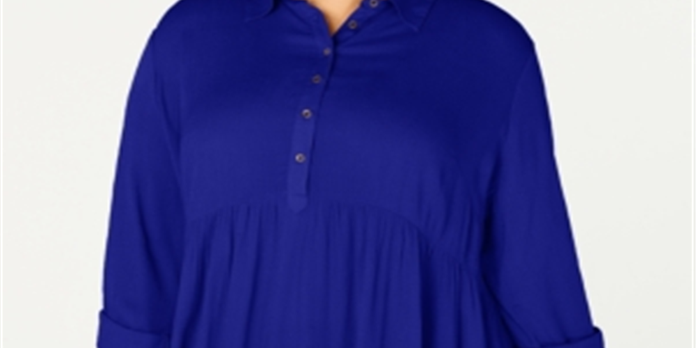 Camisa Babydoll Plus Size Feminina Style &amp; Co Azul Tamanho 3X