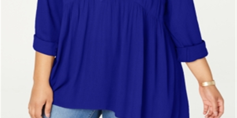 Camisa Babydoll Plus Size Feminina Style &amp; Co Azul Tamanho 3X