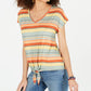 Camiseta feminina listrada com amarração frontal, estilo coral, tamanho GG