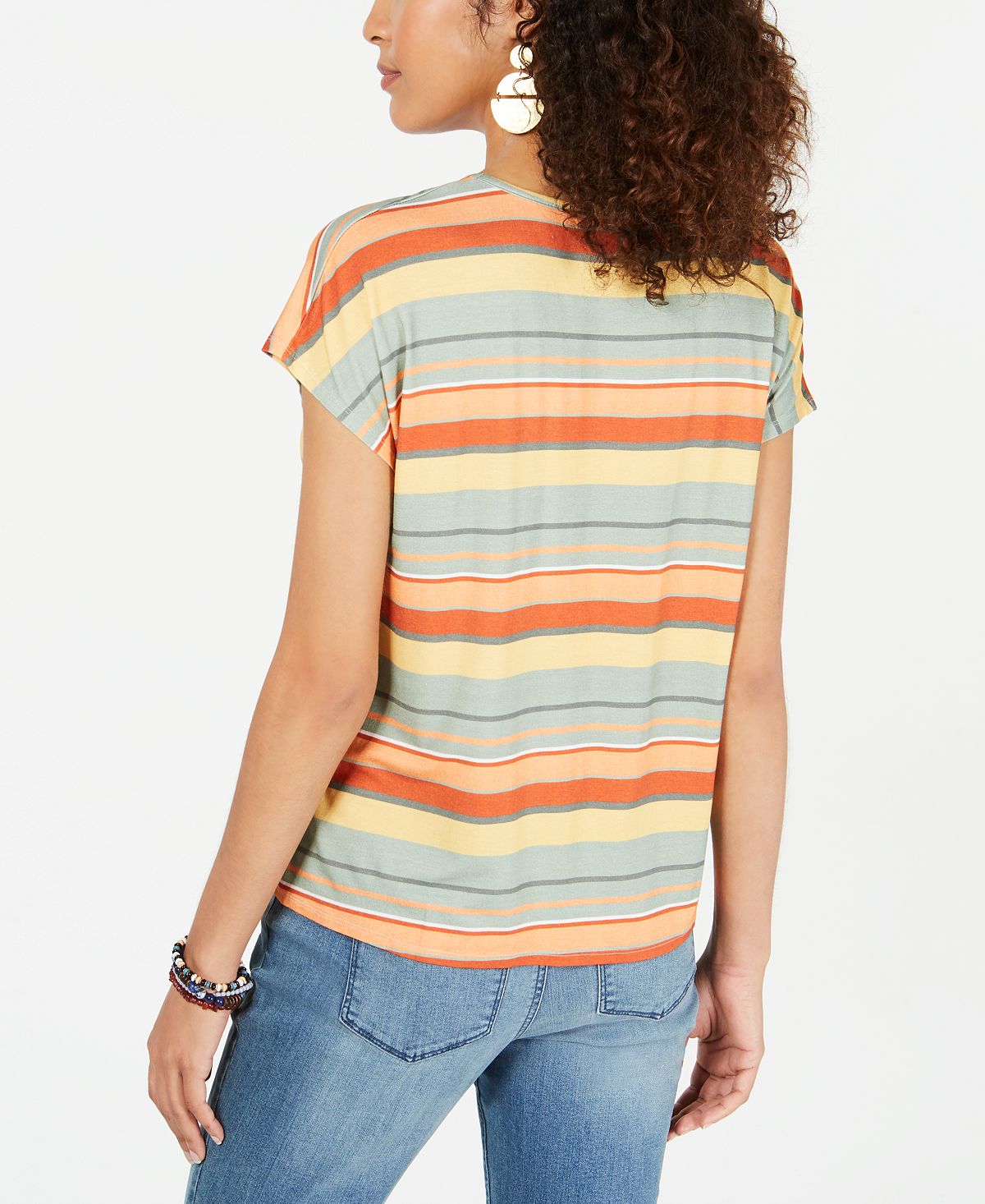 Camiseta feminina listrada com amarração frontal, estilo coral, tamanho GG