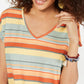 Camiseta feminina listrada com amarração frontal, estilo coral, tamanho GG