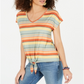Camiseta feminina listrada com amarração frontal, estilo coral, tamanho GG