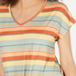 Camiseta feminina listrada com amarração frontal, estilo coral, tamanho GG