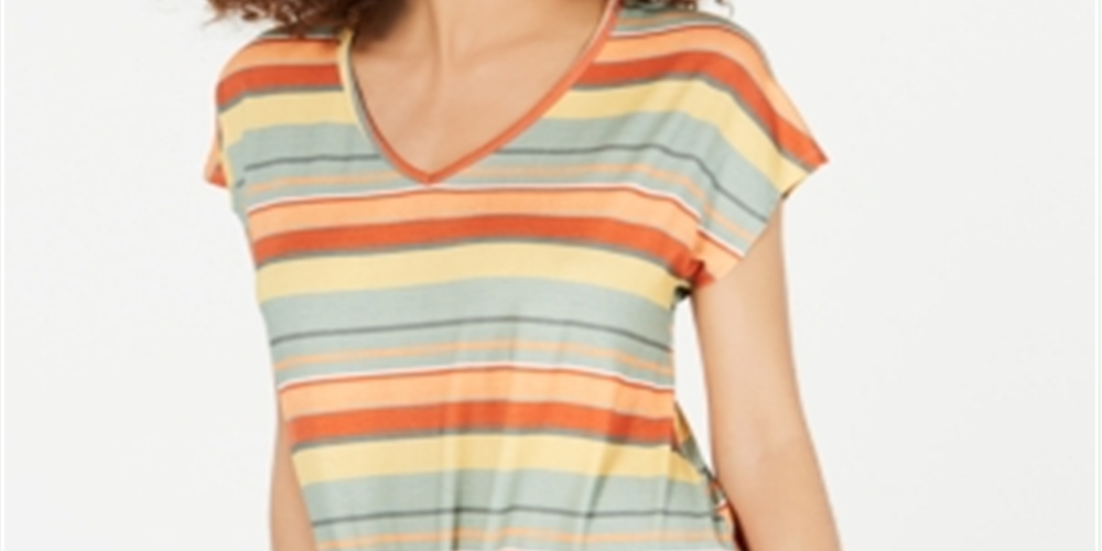 Camiseta feminina listrada com amarração frontal, estilo coral, tamanho GG