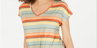 Camiseta feminina listrada com amarração frontal, estilo coral, tamanho GG