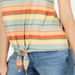 Camiseta feminina listrada com amarração frontal, estilo coral, tamanho GG