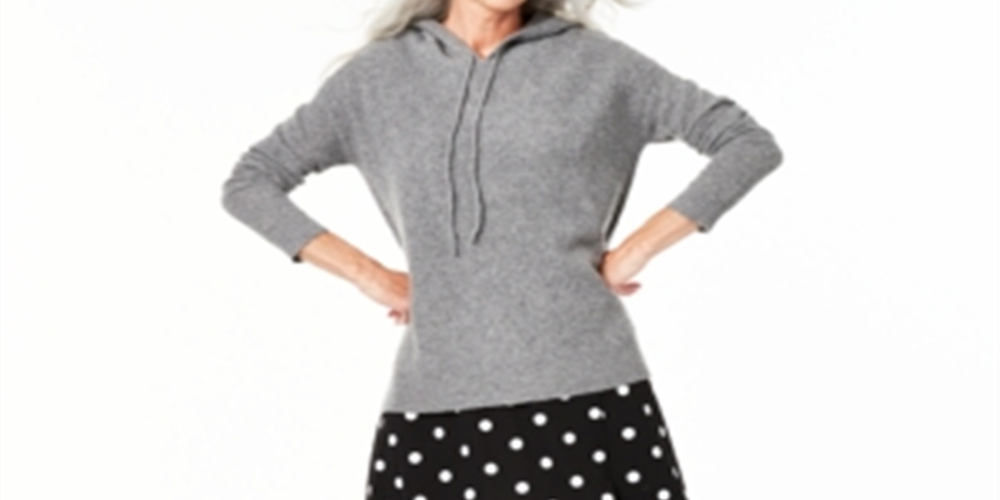 Suéter térmico feminino de cashmere Charter Club com capuz, preto, tamanho grande