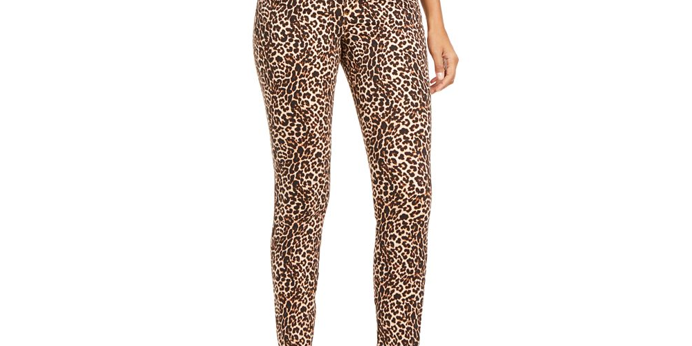 Calça jeans skinny feminina INC International Concepts com estampa de leopardo e ajuste curvilíneo, marrom, tamanho 18