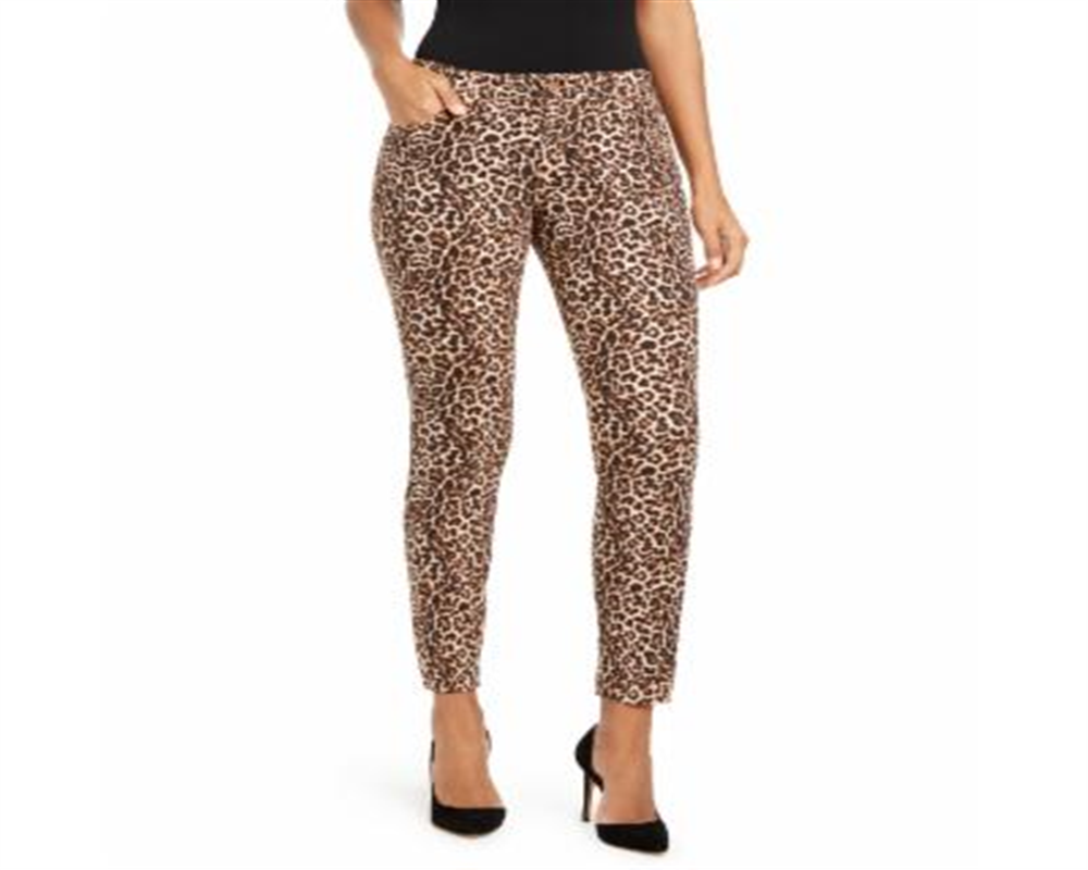 Calça jeans skinny feminina INC International Concepts com estampa de leopardo e ajuste curvilíneo, marrom, tamanho 18