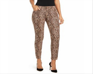 Calça jeans skinny feminina INC International Concepts com estampa de leopardo e ajuste curvilíneo, marrom, tamanho 18