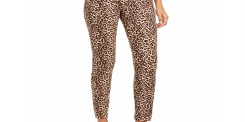 Calça jeans skinny feminina INC International Concepts com estampa de leopardo e ajuste curvilíneo, marrom, tamanho 18
