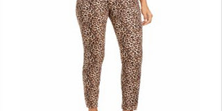 Calça jeans skinny feminina INC International Concepts com estampa de leopardo e ajuste curvilíneo, marrom, tamanho 18