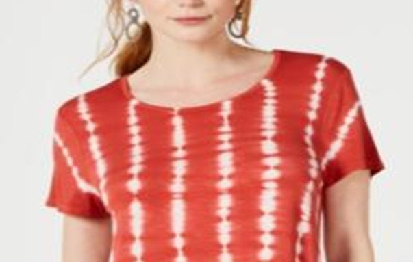 Blusa feminina estilo &amp; co tie-dye com babados e bainha listrada, tingida em laranja, tamanho pequeno extrapequeno