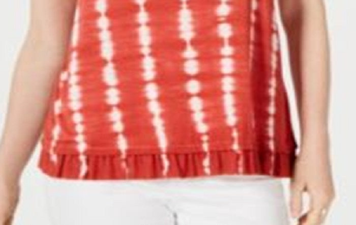 Blusa feminina estilo &amp; co tie-dye com babados e bainha listrada, tingida em laranja, tamanho pequeno extrapequeno