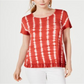 Blusa feminina estilo &amp; co tie-dye com babados e bainha listrada, tingida em laranja, tamanho pequeno extrapequeno