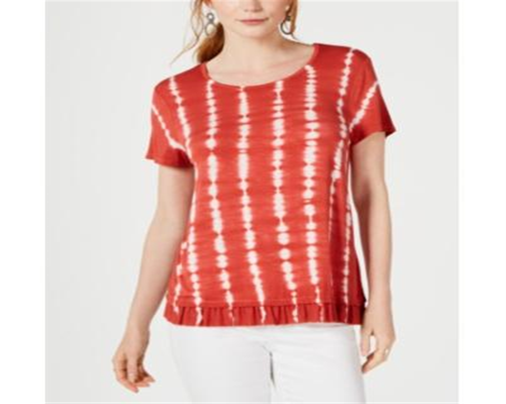 Blusa feminina estilo &amp; co tie-dye com babados e bainha listrada, tingida em laranja, tamanho pequeno extrapequeno