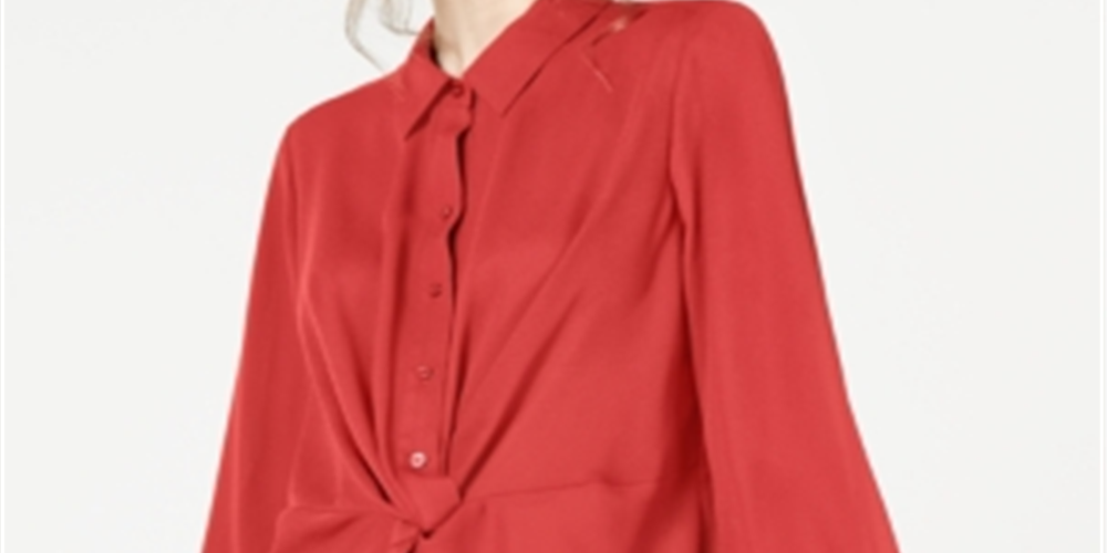 Blusa feminina Alfani com botões frontais e torcidos, tamanho pequeno, vermelha