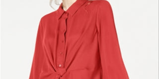 Blusa feminina Alfani com botões frontais e torcidos, tamanho pequeno, vermelha