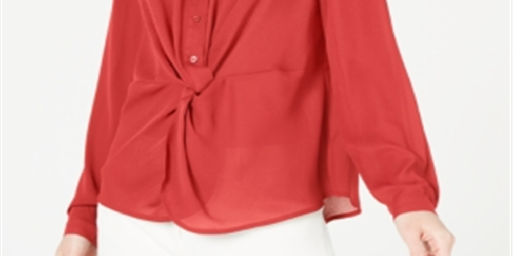 Blusa feminina Alfani com botões frontais e torcidos, tamanho pequeno, vermelha