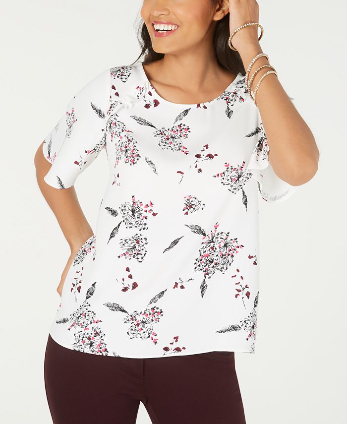 Blusa feminina Alfani com estampa e babados, tamanho pequeno, branca