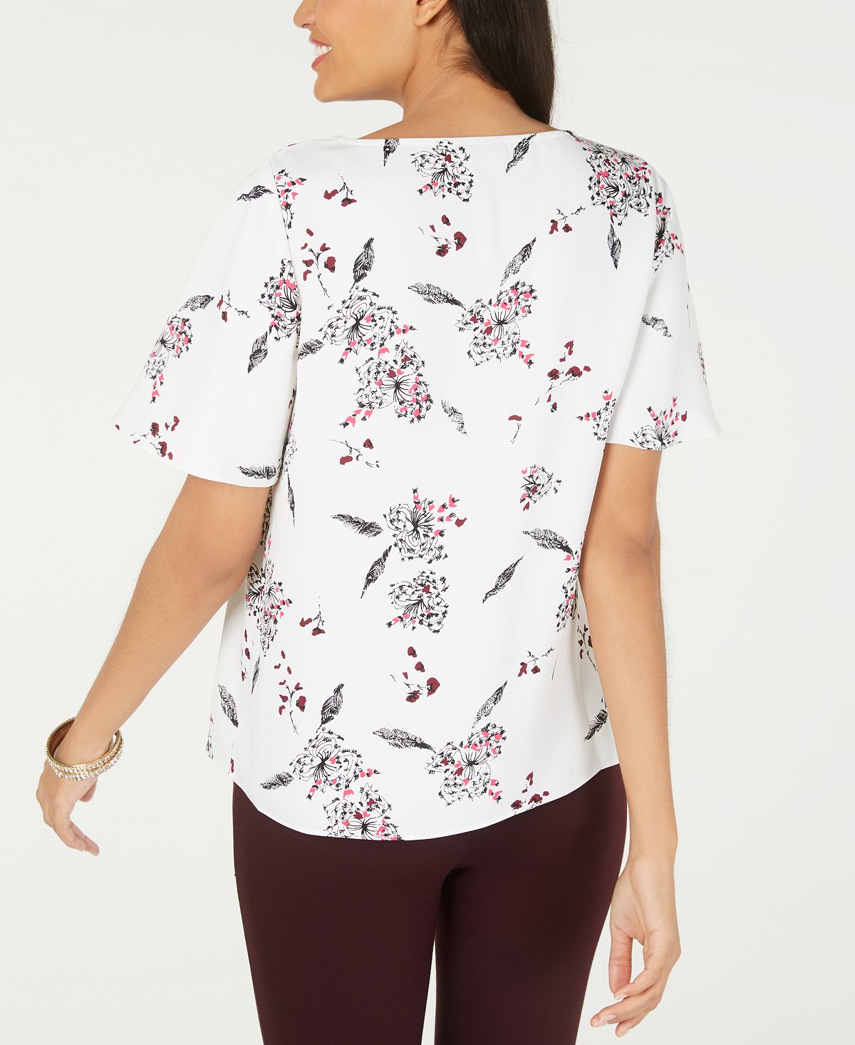 Blusa feminina Alfani com estampa e babados, tamanho pequeno, branca