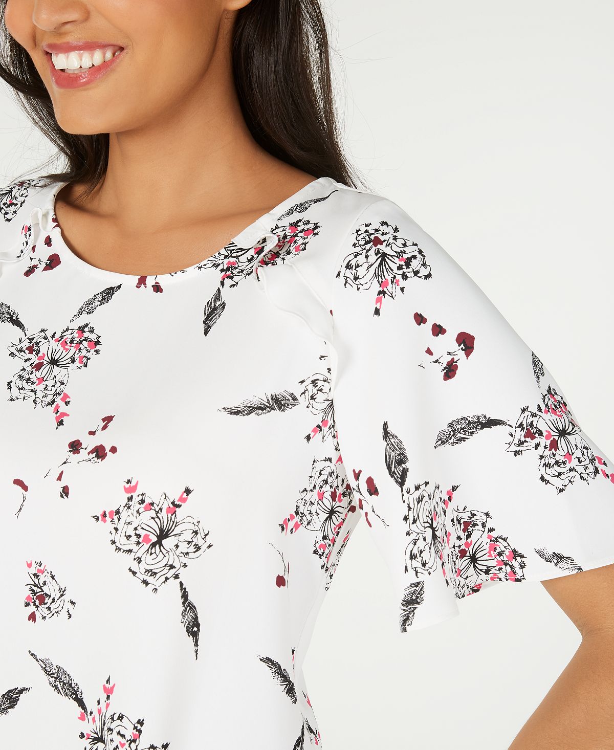 Blusa feminina Alfani com estampa e babados, tamanho pequeno, branca