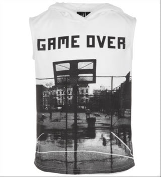 Camiseta regata com capuz e estampa gráfica Ideology Big Boy's, branca, tamanho grande