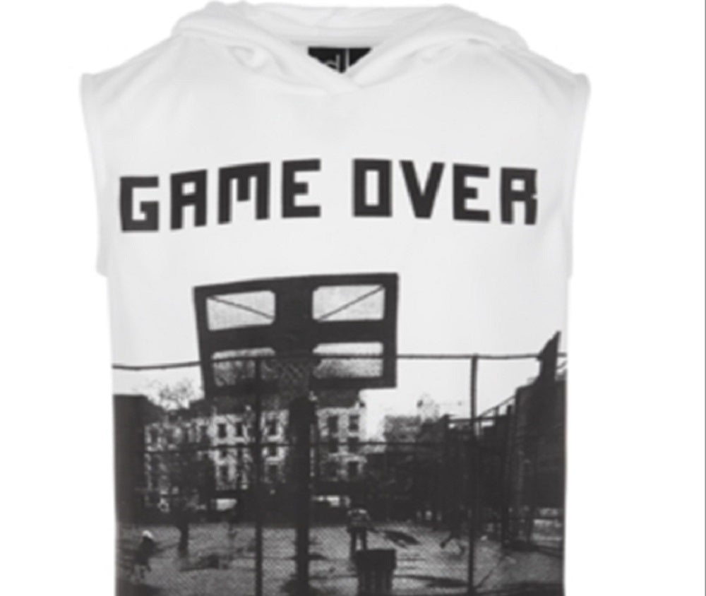 Camiseta regata com capuz e estampa gráfica Ideology Big Boy's, branca, tamanho grande