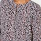JM Collection Top feminino estampado com pregas nas costas, azul, tamanho pequeno