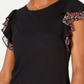 Blusa feminina Maison Jules com mangas bufantes e acabamento estampado, preta, tamanho X-S